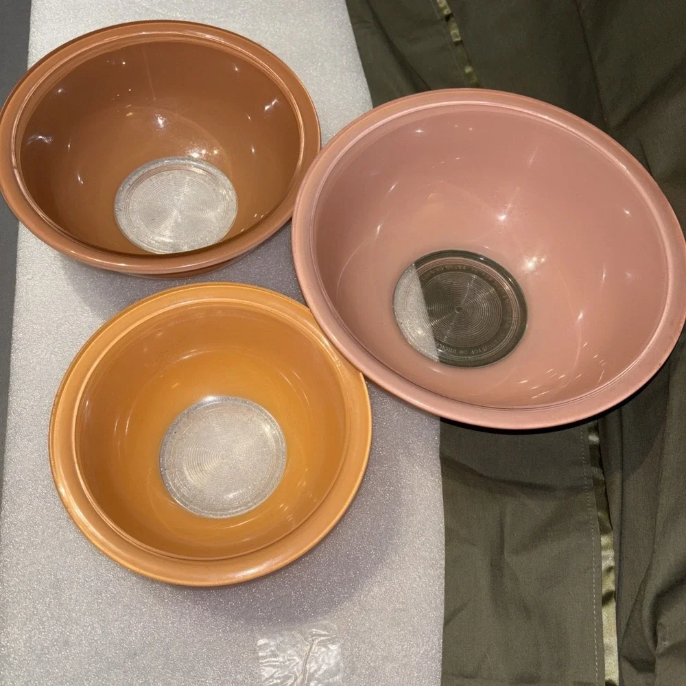 PYREX Clear Bottom Autumn Rainbow‎ 3 Pc. Set 322, 323, 325 Fall Colors Brown